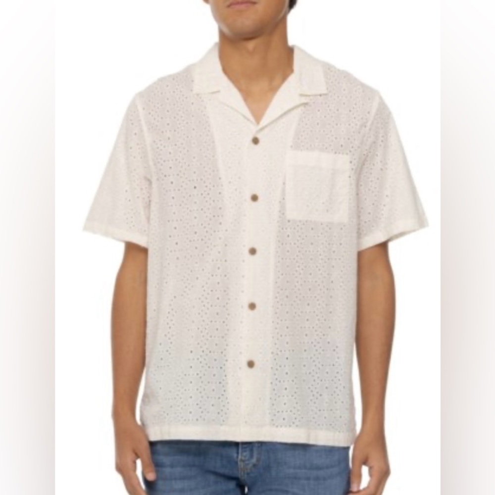Lucky Brand Whisper White Eyelet Button Down Shirt